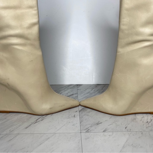 Schutz Asya Up Eggshell Leather Pointy Toe Wedge Tall Boot 6 1/2 B - Picture 8 of 16